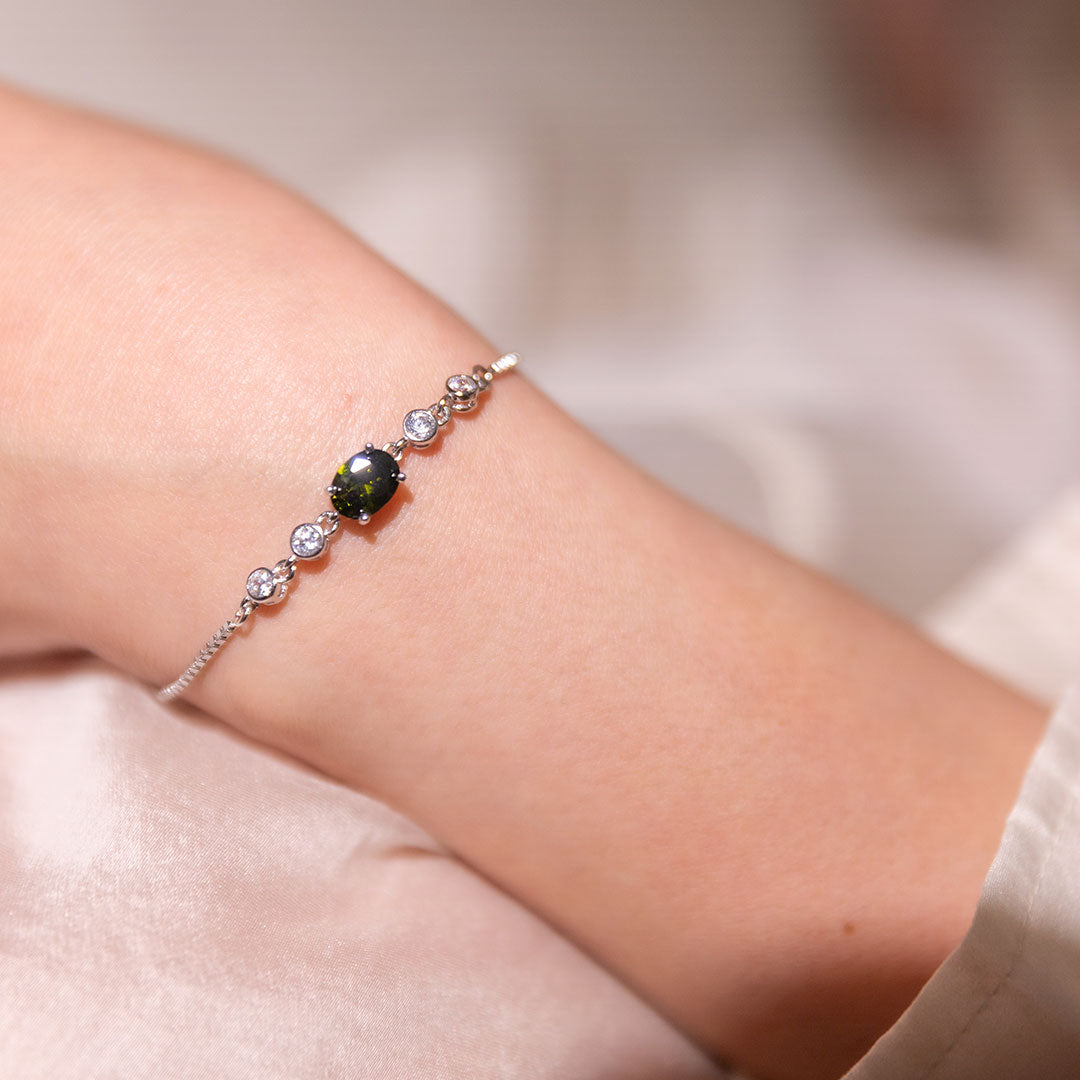 Sterling Silver|Aure Adjustable Bracelet – Olive Green