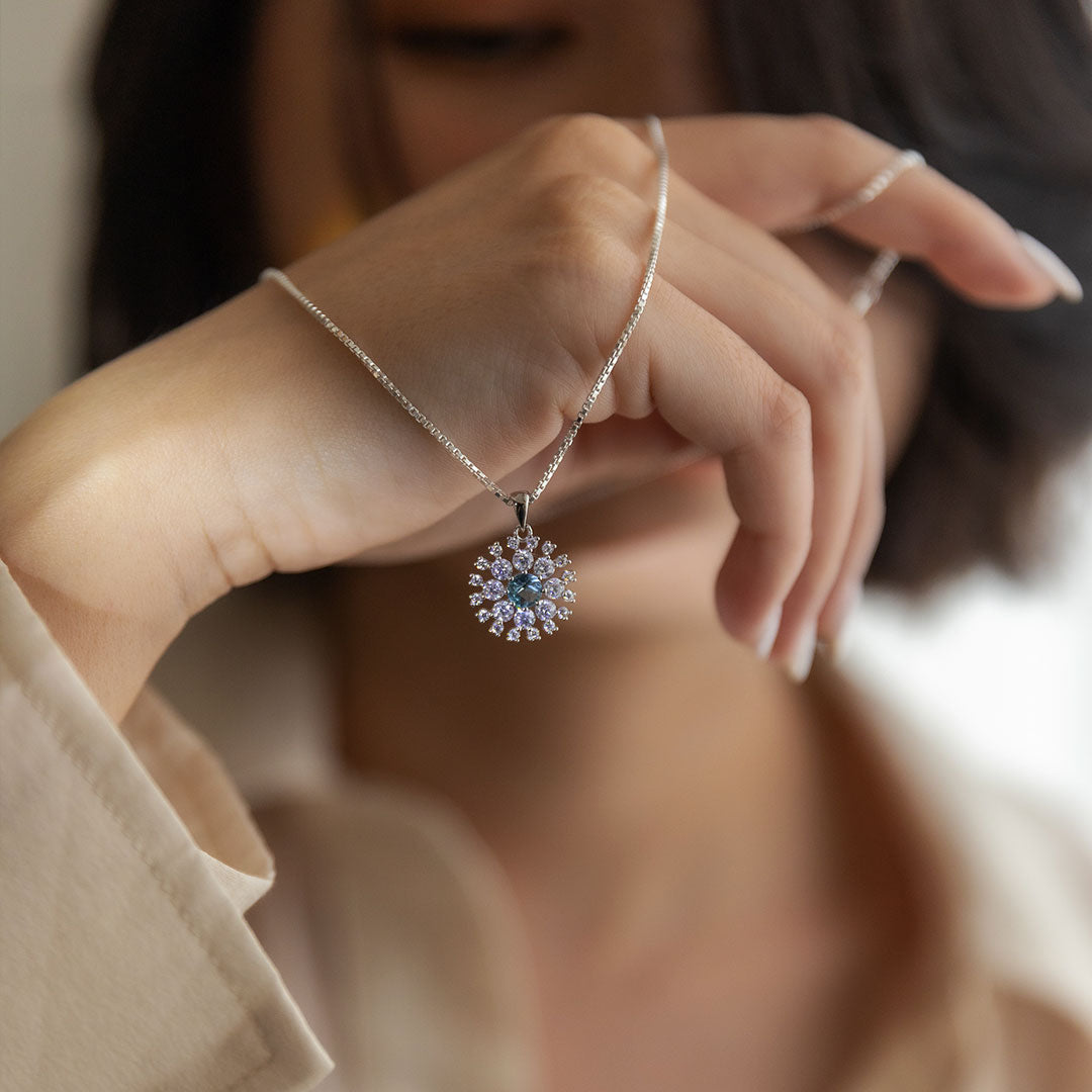Sterling Silver|Andromeda Firework Necklace – British Blue
