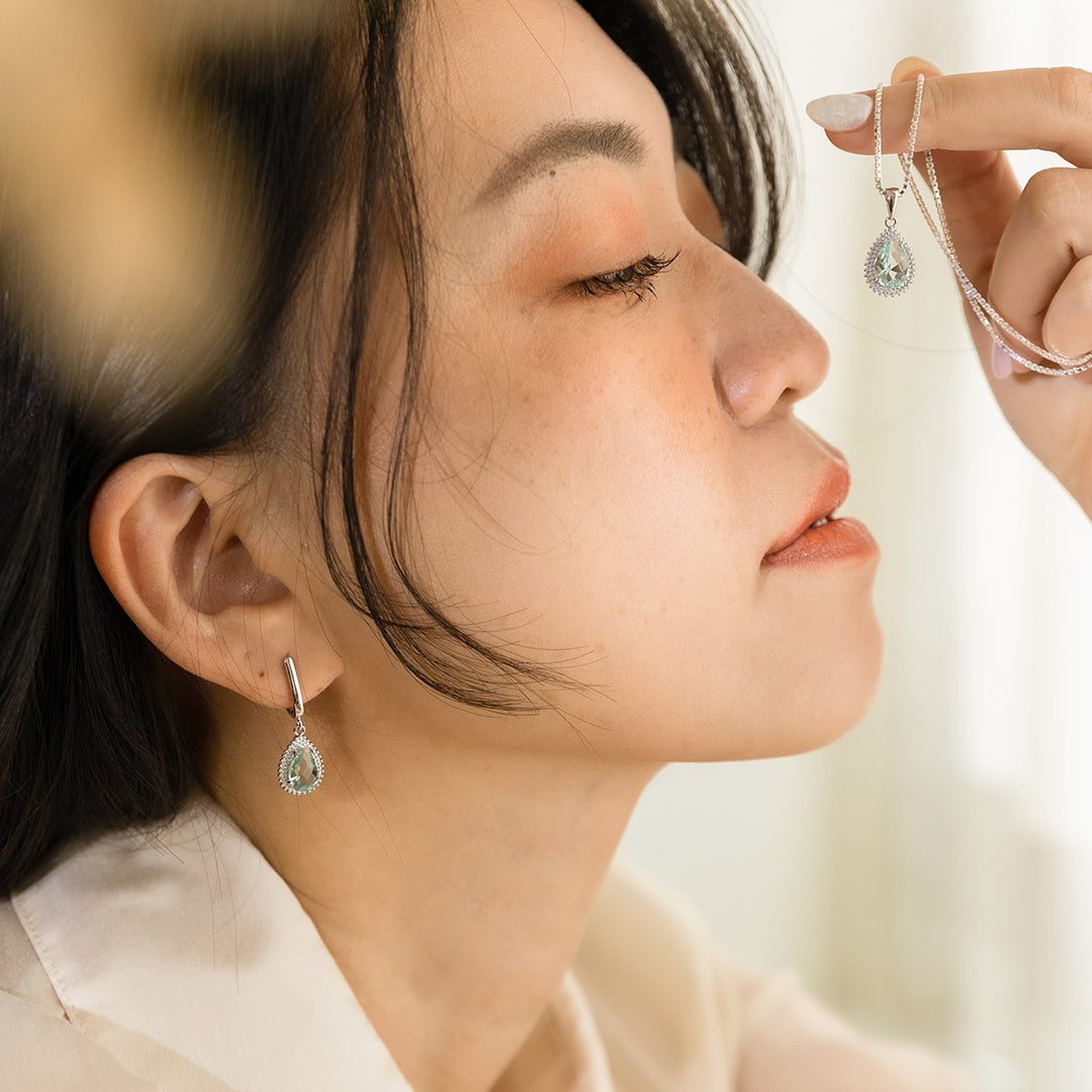 Selene 銀光水滴吊墜項鍊 - 湖水綠