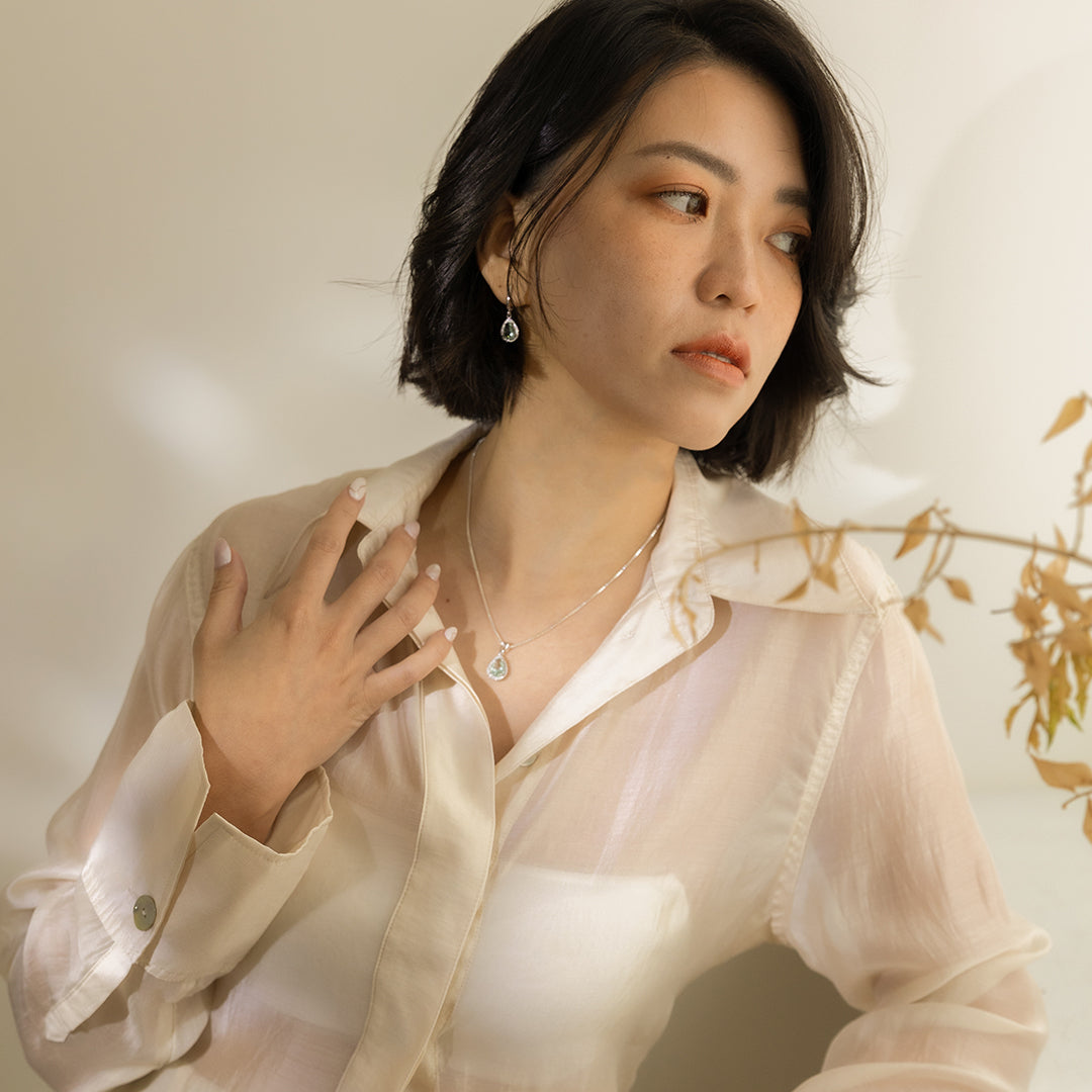 Selene 銀光水滴吊墜項鍊 - 湖水綠
