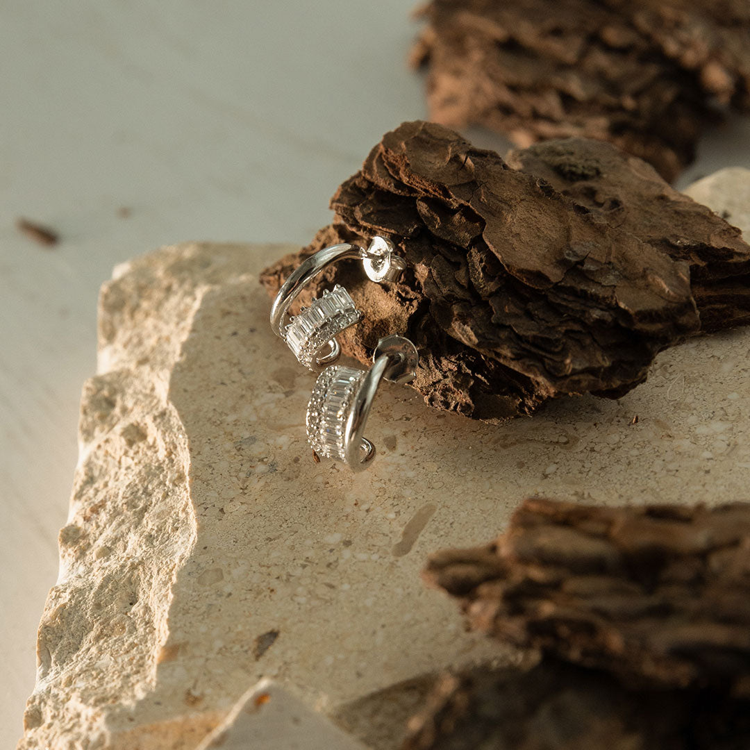 Sterling Silver|Zora V-Cut Hoop Earrings