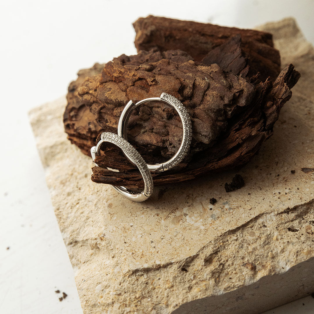 Sterling Silver|Halo Petite Zirconia Hoop Earrings