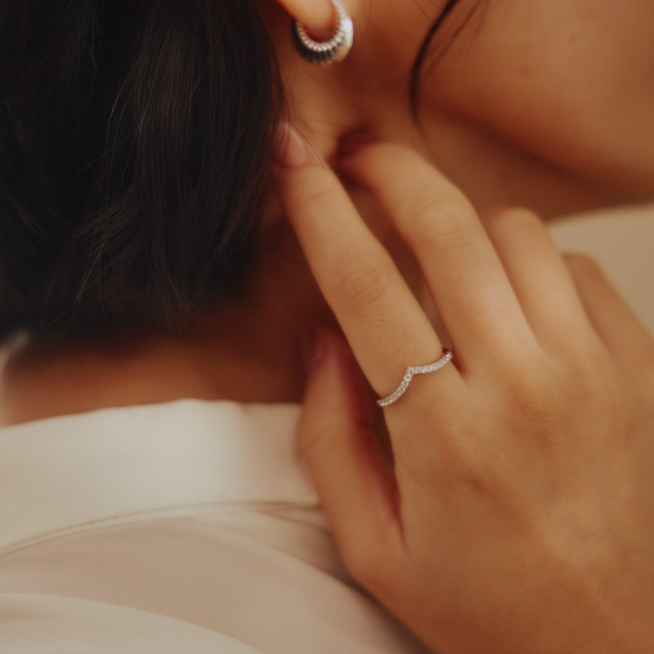 Elara Adjustable White Cubic Zircon Silver Ring