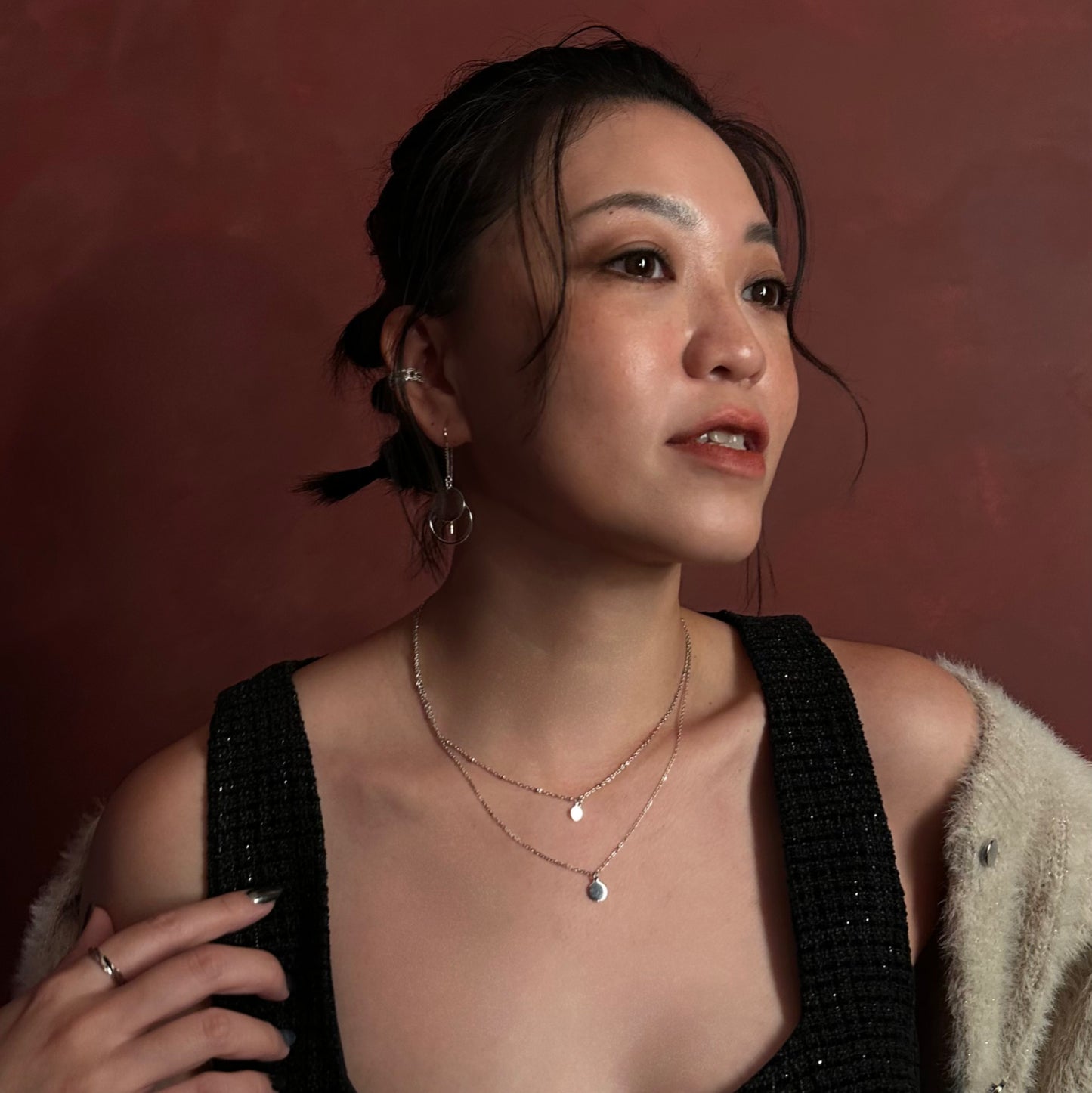 純銀|Elise 極簡圓片垂鍊耳環