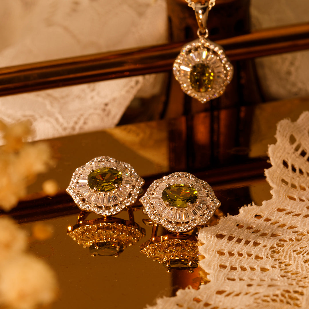 Zoya 光環橢圓耳環 - 橄欖綠