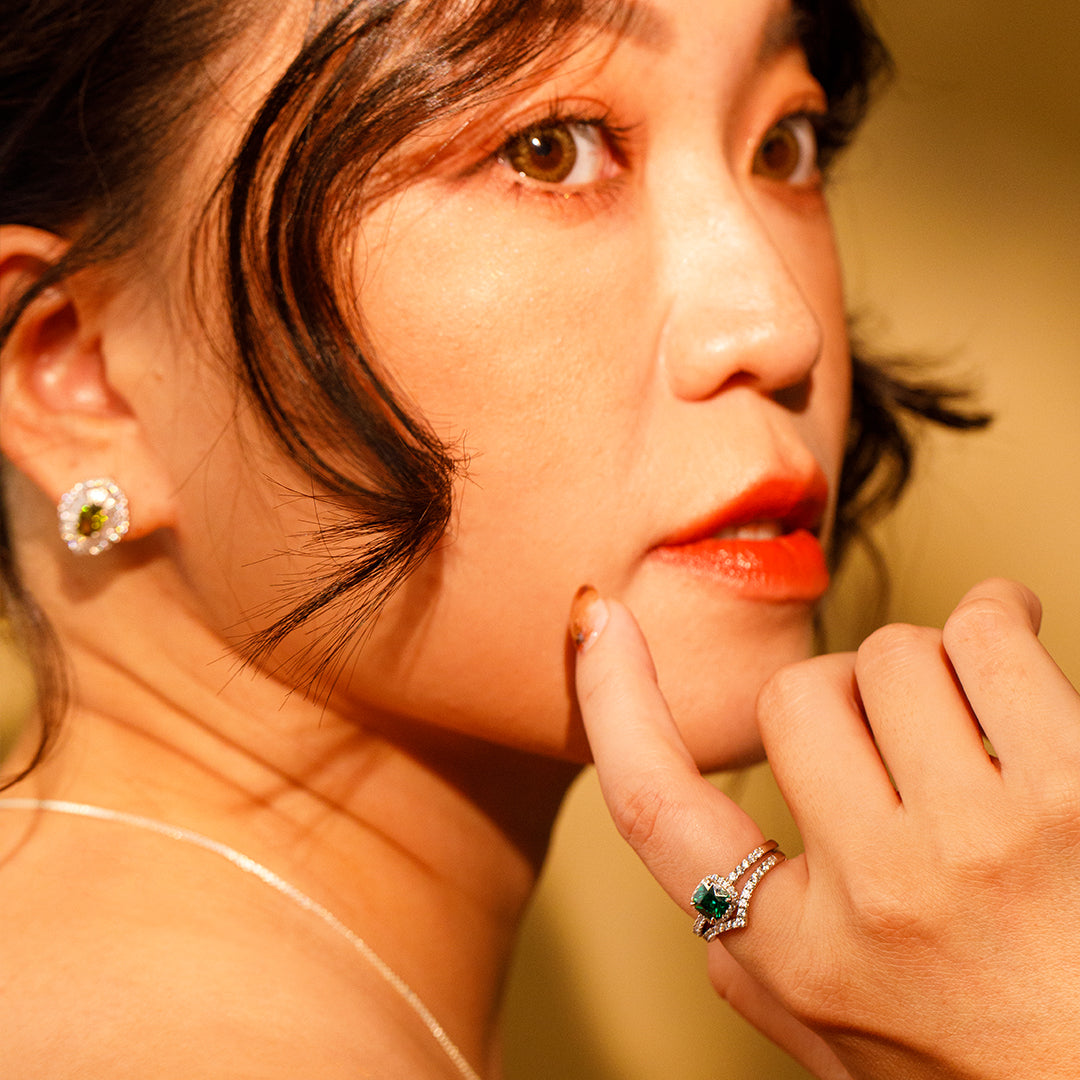 Lina 綠芯白鋯光環銀戒