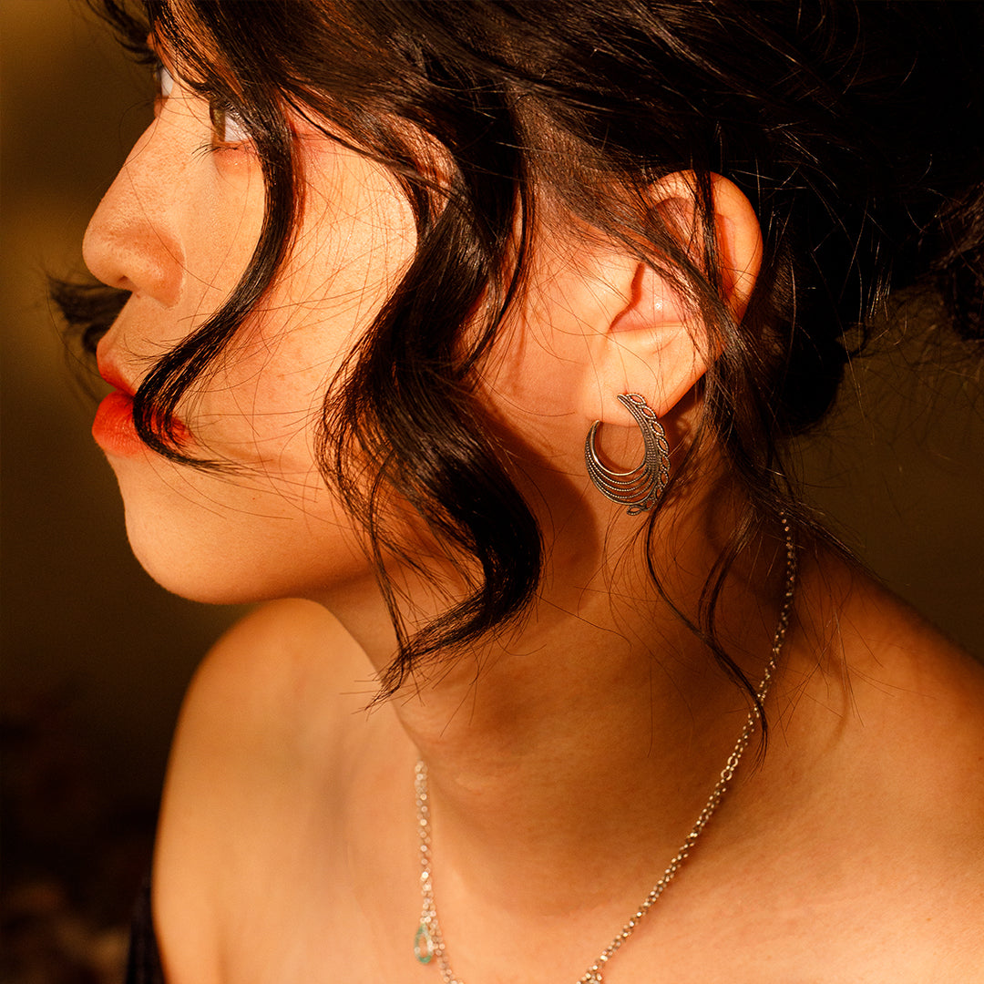 Sterling Silver|Vireya Peacock-Arc Earrings