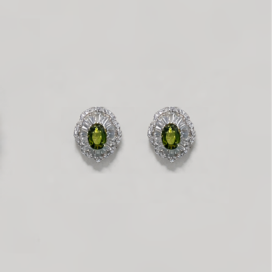 Zoya Halo Oval Earrings – Olive Green