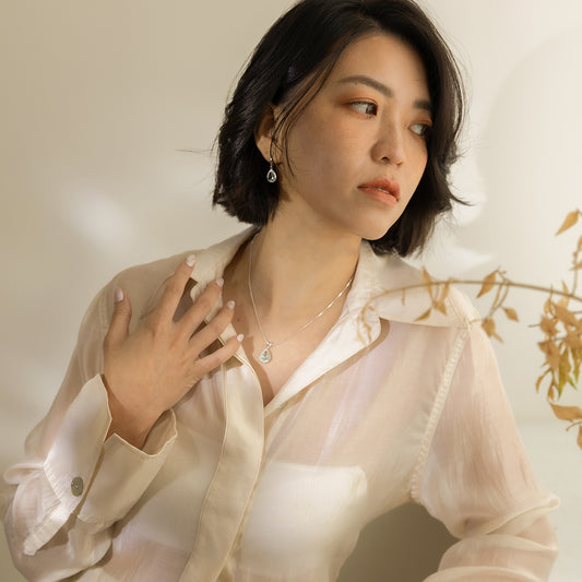 Selene 銀光水滴吊墜項鍊 - 湖水綠