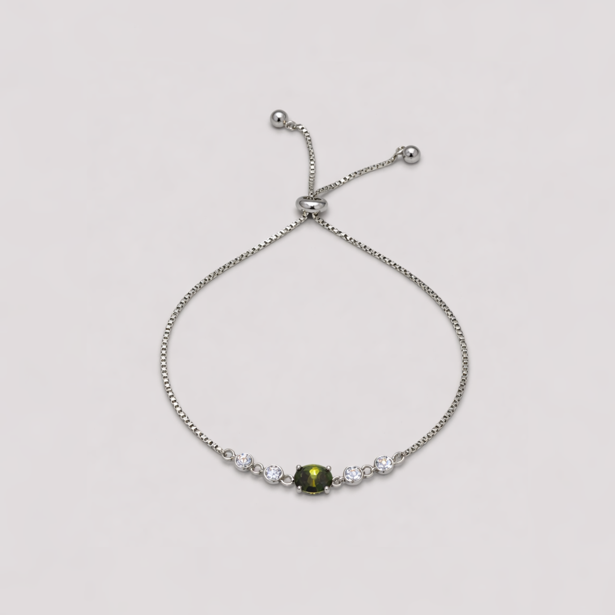Sterling Silver｜Aure Adjustable Bracelet – Olive Green