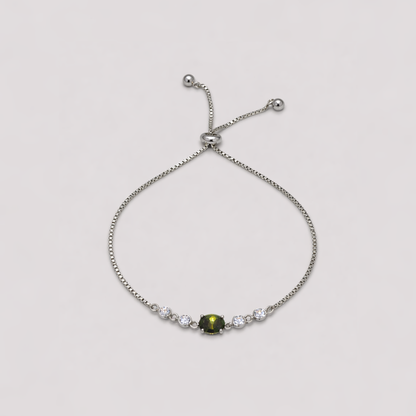 Sterling Silver｜Aure Adjustable Bracelet – Olive Green