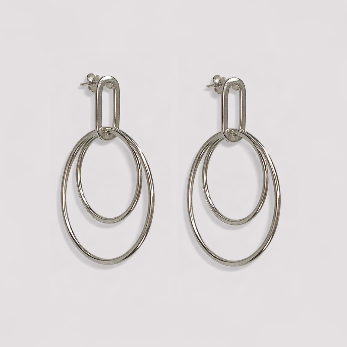Sterling Silver｜Chloe double-hoop linear earrings