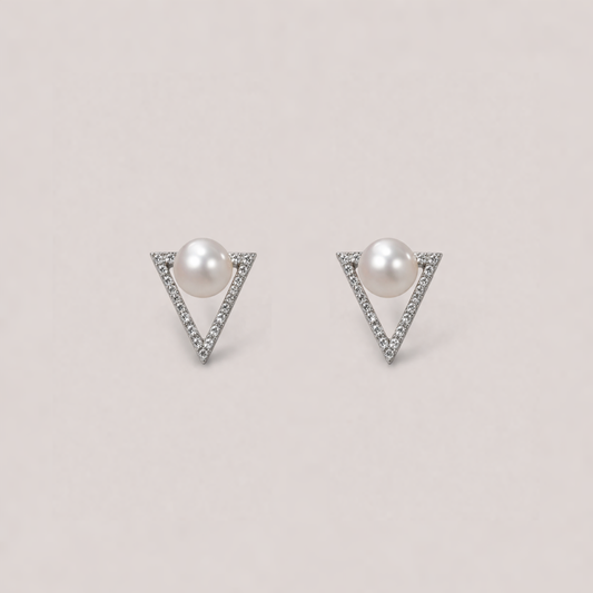 Eira Pearl & Zircon Triangle Earrings