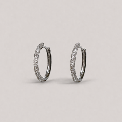 Sterling Silver｜Halo Petite Zirconia Hoop Earrings