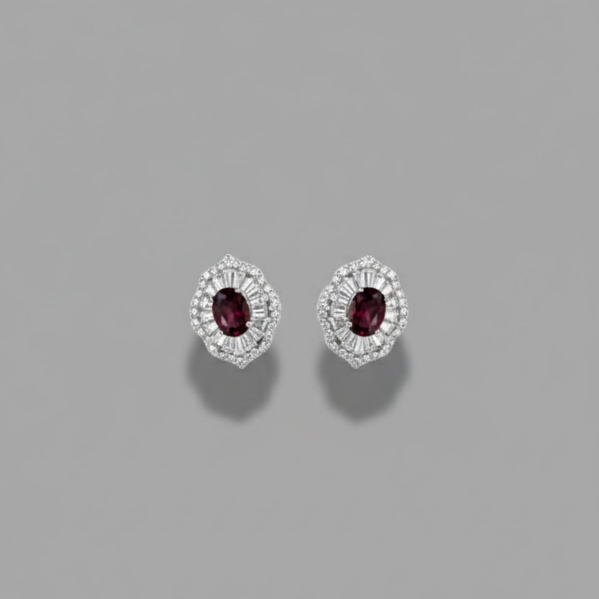 Lea Halo Oval Earrings – Garnet Red