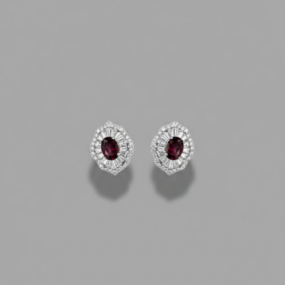 Lea Halo Oval Earrings – Garnet Red