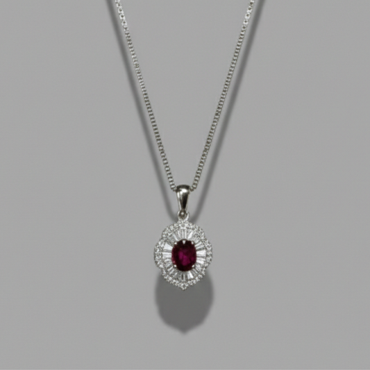 Lea 光環橢圓項鍊 - 石榴紅