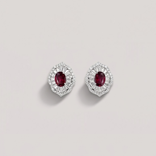 Lea Halo Oval Earrings – Garnet Red