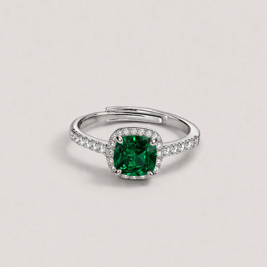 Lina Halo Adjustable Ring – Green Center & White Zirconia