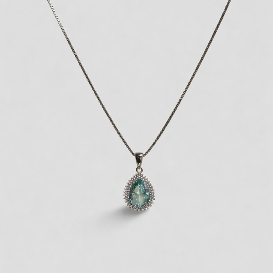 Selene 銀光水滴吊墜項鍊 - 湖水綠