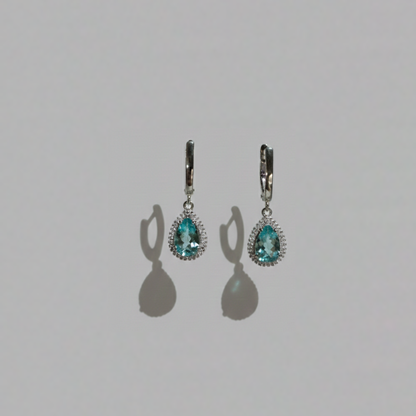 Selene 銀光水滴耳環 - 湖水綠