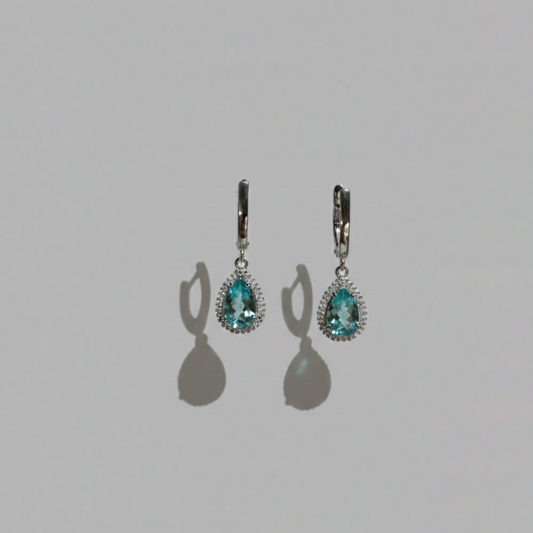 Selene 銀光水滴耳環 - 湖水綠